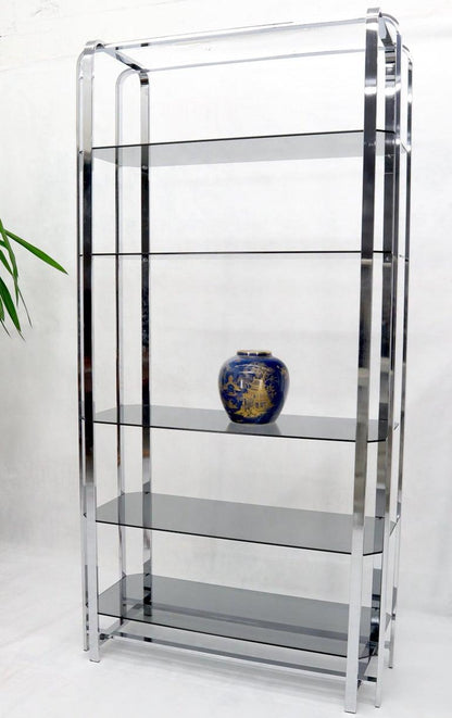 Crome and Smoked Bronze Glass Shelves Tall Display Étagère Vitrine