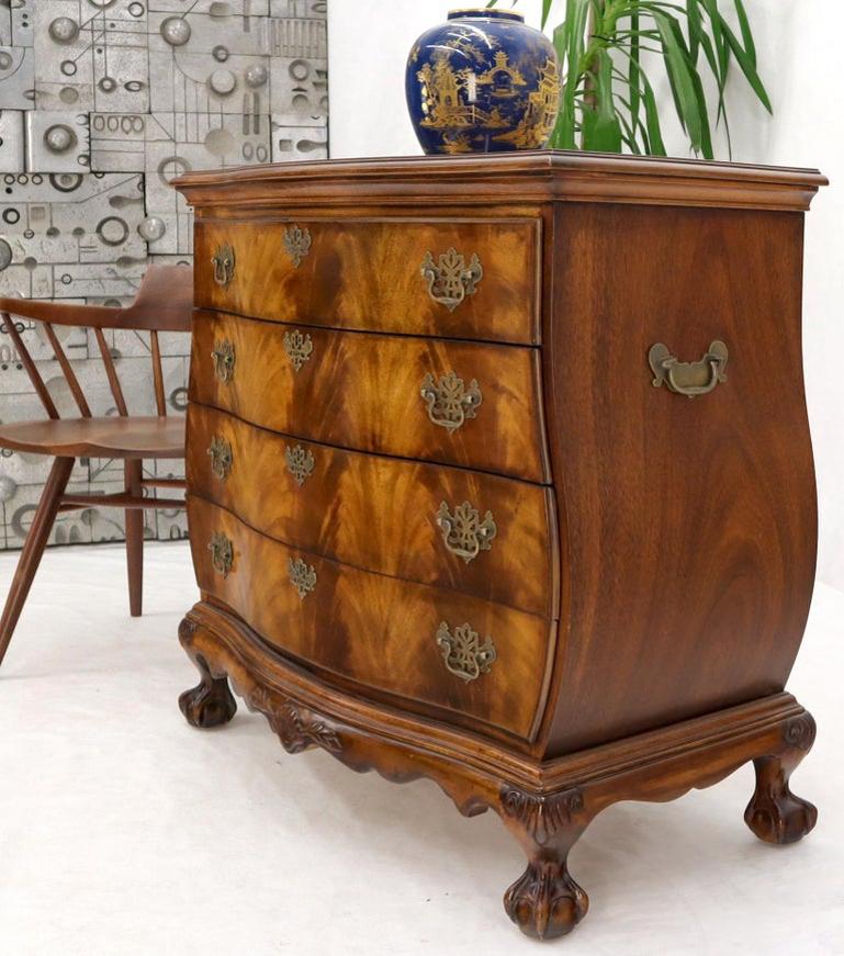 Carved Ball and Claw Feet Flame Mahogany Book Matched Dresser Bachelor Chest