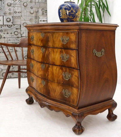 Carved Ball and Claw Feet Flame Mahogany Book Matched Dresser Bachelor Chest