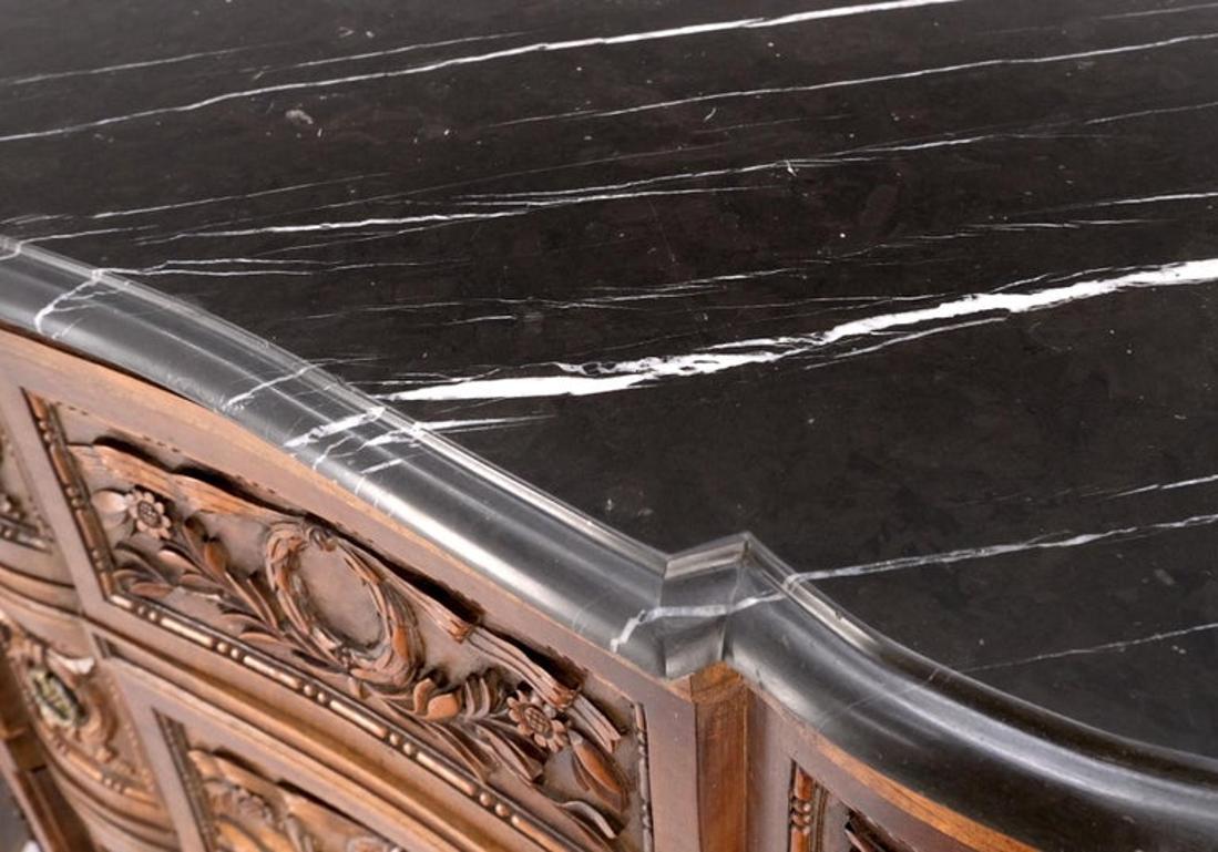 Pair Antique Marble Top Finely Carved 3 Drawers Brass Pulls Bachelor Chests MINT