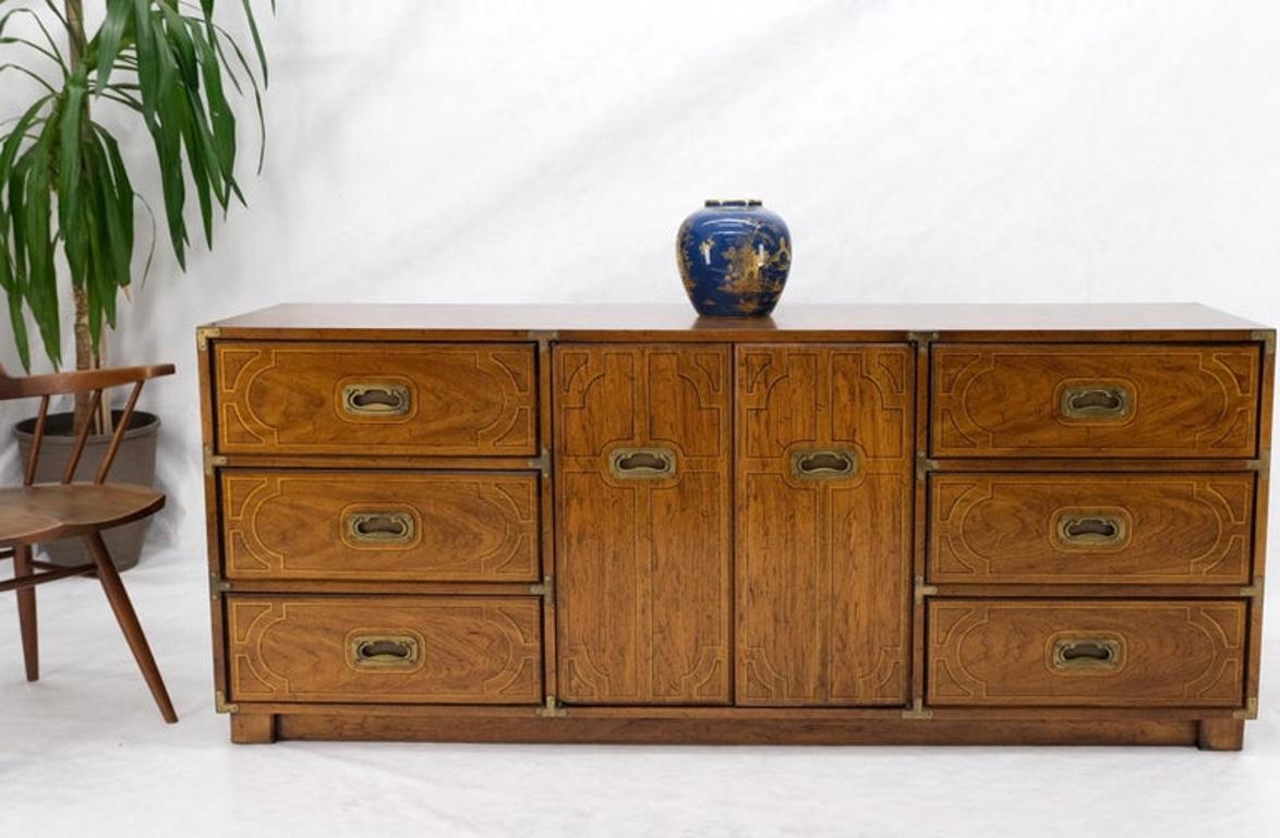 Campaign Style 9 Drawers Two Doors Compartment Paint Decorated Dresser Credenza