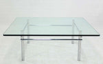 Solid Chrome Base with Heavy Steel Bars and Square Glass-Top Coffee Table