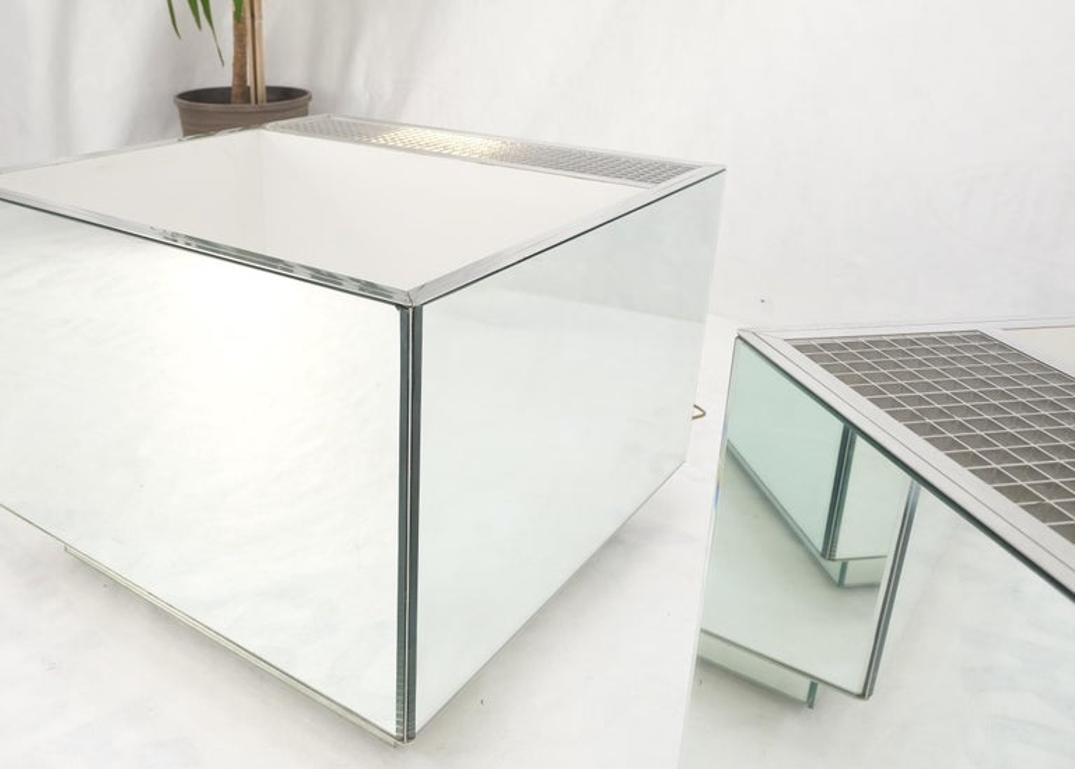 Pair of Very Fine Mirrored Box Planters Lights Stainless Steel Cases