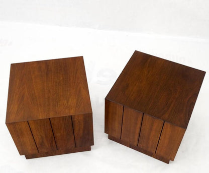 Pair of Walnut Mid-Century Modern Cube Shape Side End Tables Stands Mint!