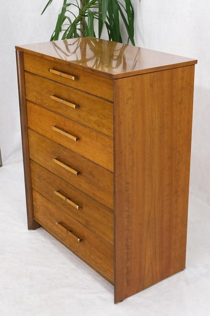 John Stuart Honey Amber Maple High Chest 6 Drawers Dresser Cabinet Wooden Pulls