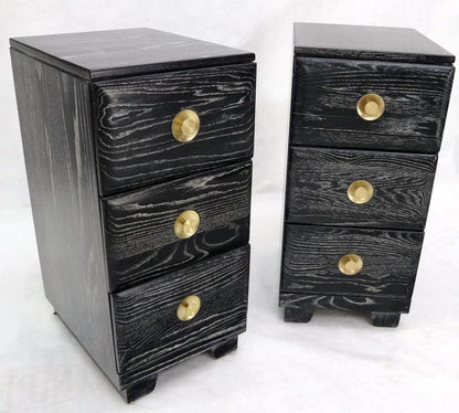 Pair of Three-Drawer Ceruised Oak Nightstands End Tables