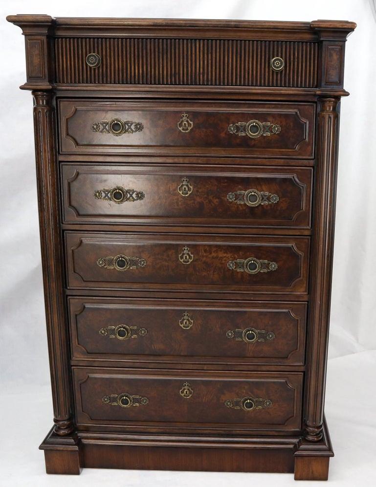 Pair of Tall 6 Drawers Burl Wood Dressers