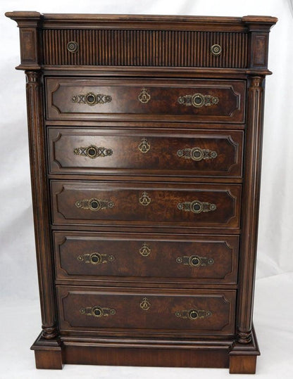 Pair of Tall 6 Drawers Burl Wood Dressers