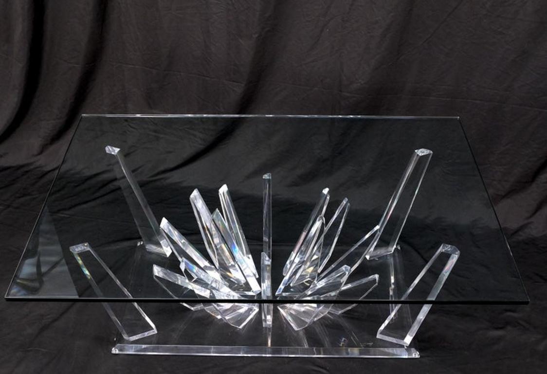 Lucite "Ice Crystals" Base Rectangle Glass Top Mid-Century Modern Coffee Table