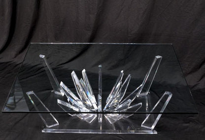 Lucite "Ice Crystals" Base Rectangle Glass Top Mid-Century Modern Coffee Table
