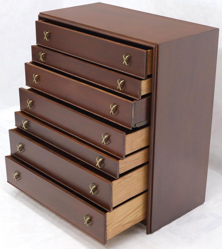 Paul Frankl Brass X-Pulls Brown Cherry High Chest with Drop Front Secretary