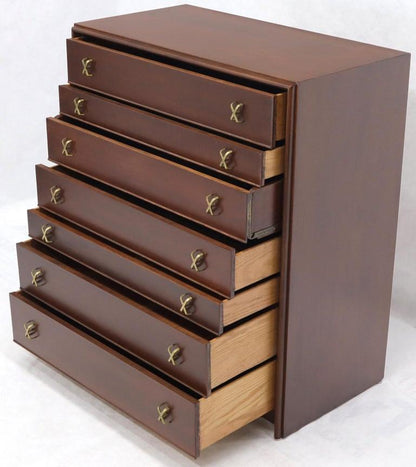Paul Frankl Brass X-Pulls Brown Cherry High Chest with Drop Front Secretary