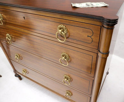 Pair of Rosewood Tops Satin Wood Heavy Brass Ring Pulls 4-Drawer Bachelor Chests