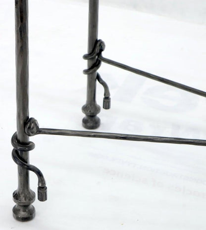 Hammered Forged Metal Wrought Iron Base 3/4" Glass Top Console Table Giacometti