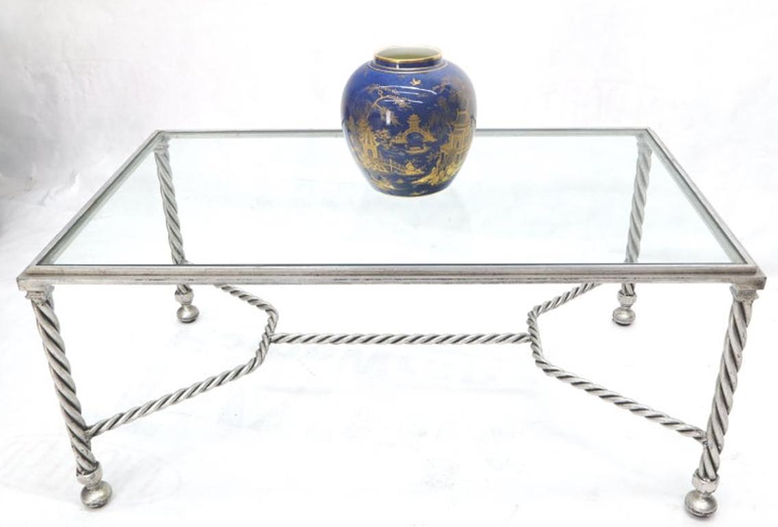 Forged Metal Twisted Rope Effect Silver Gilt Base Rectangle Coffee Table