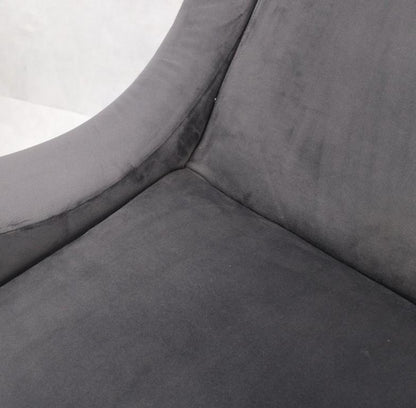 Pair Italian Mid-Century Modern Brass Legs Grey Arm Lounge Chairs