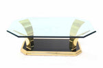 Brass Modern Leaf Motif Base and Glass Top Rectangular Coffee Table
