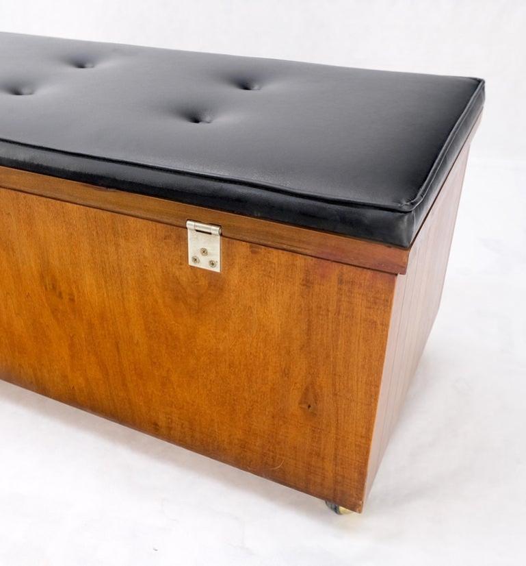 Mid Century Modern Cedar Walnut Hope Chest Bench Naugahyde Upholstery Tufted