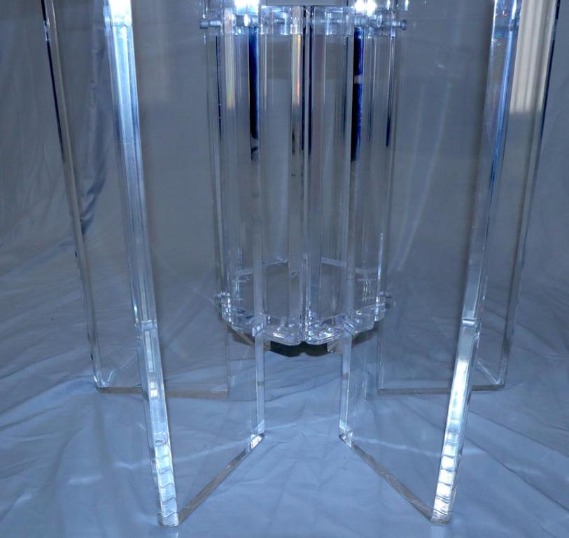 Heavy Massive Lucite Base Round Bronze Smoked Glass Top Dining Conference Table