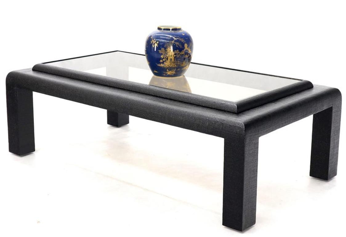 Cloth Wrapped Black Lacquer Glass Top Rectangular Coffee Table