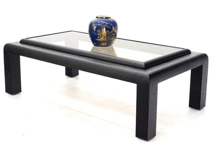 Cloth Wrapped Black Lacquer Glass Top Rectangular Coffee Table