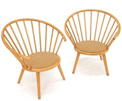 Pair of Japanese Mid Century Modern Akita Mokko Fan Barrel Back Lounge Chairs