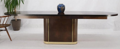 Racetrack Oval Single Pedestal Base Brass Espresso Dining Conference Table