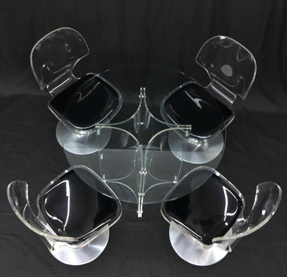 Tulip Chrome Base Lucite Seats Set of 4 Chairs Dining Table with Glass Round Top