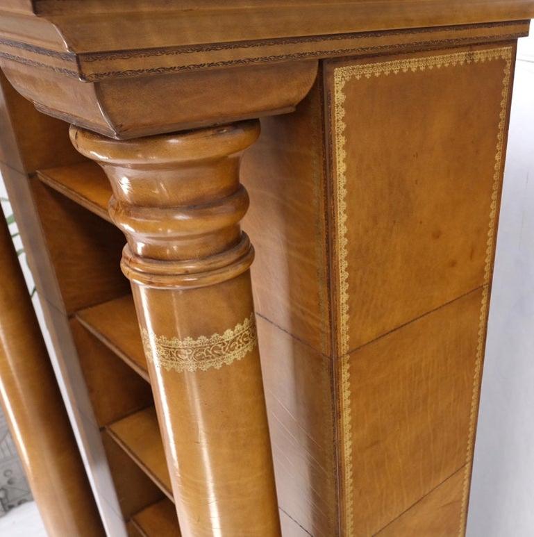 All Wrapped in Tooled Leather Massive Decorative Columns 2 Part Bookcase Hutch