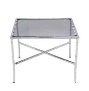 Chrome Faux Bamboo Smoked Glass Top Side or Coffee Table