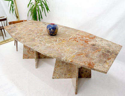 Large Marble Boat Shape Top Dining Conference Table on Cross Shape Bases