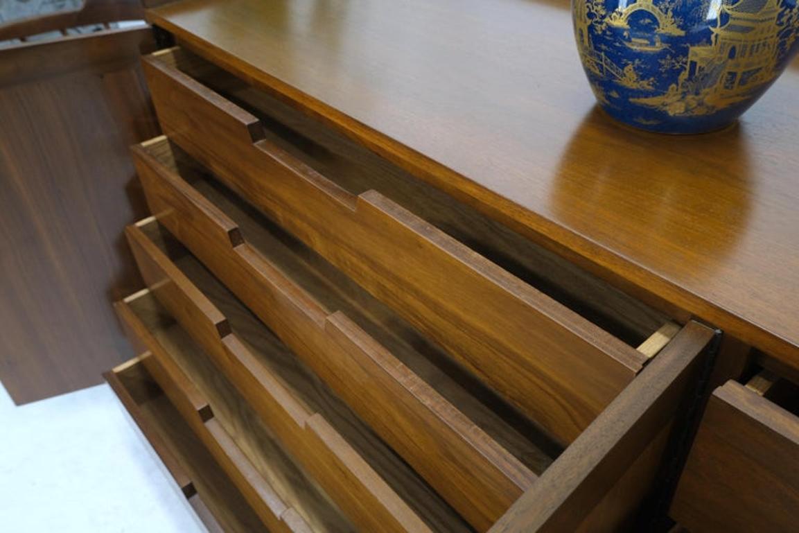 Mid-Century Modern 10 Drawers Walnut Gallery Top Dresser Credenza Double Doors