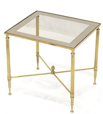 Set of 3 Brass Mirrored Border Glass Tops Nesting Stacking Tables