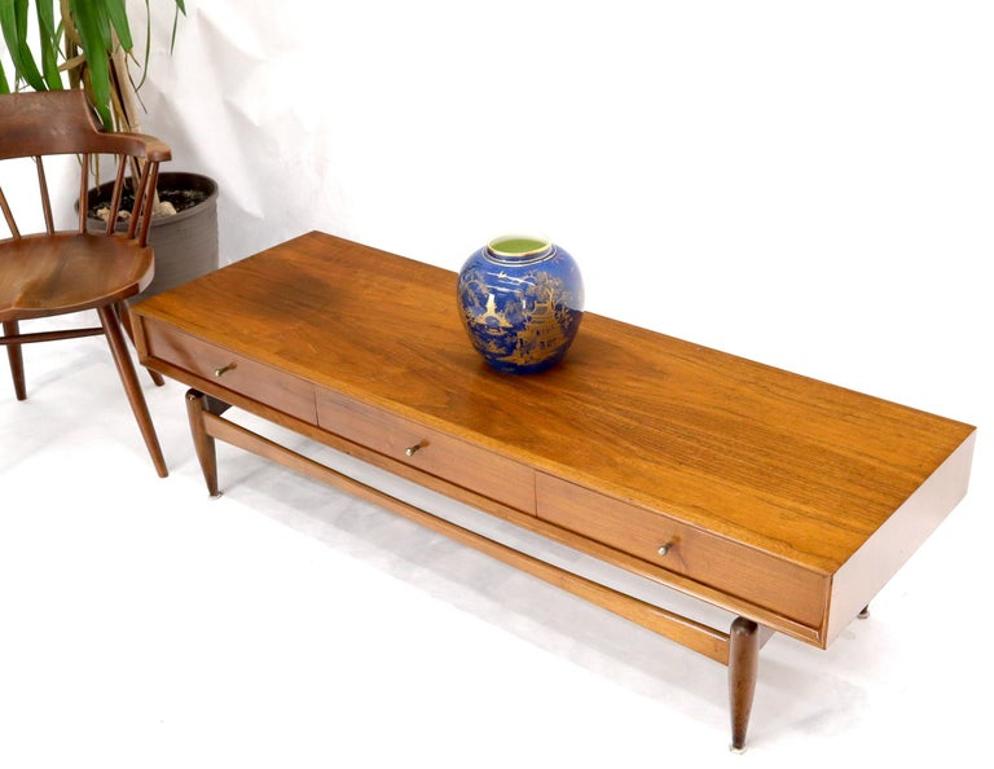 Glenn of California Atr. Walnut Three Drawers Coffee Table on Sculpted Legs