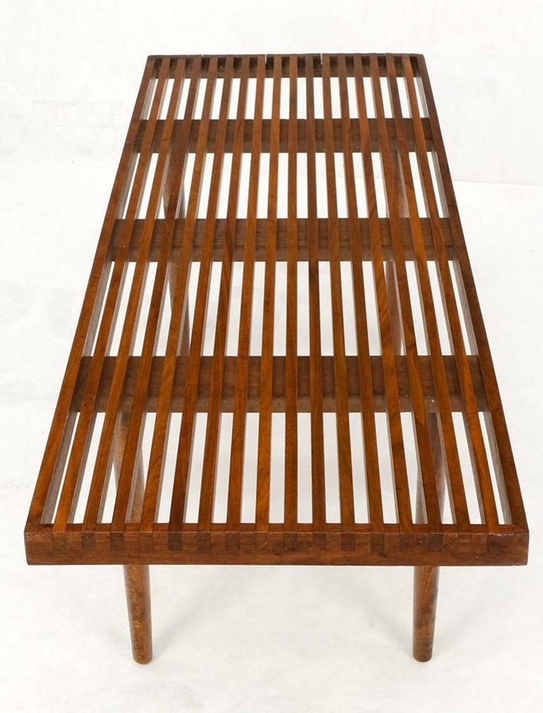 Mel Smilow Slatted Solid Walnut Mid-Century Modern Bench on Tapered Dowel Legs