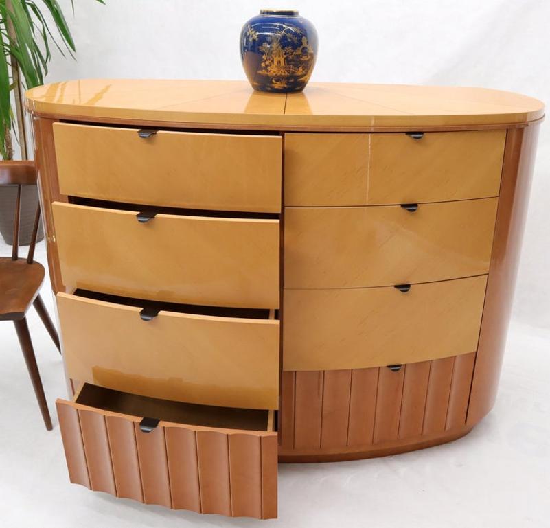 Large Inlaid Oval Kidney Shape Finished Back Dresser with Scallop Base