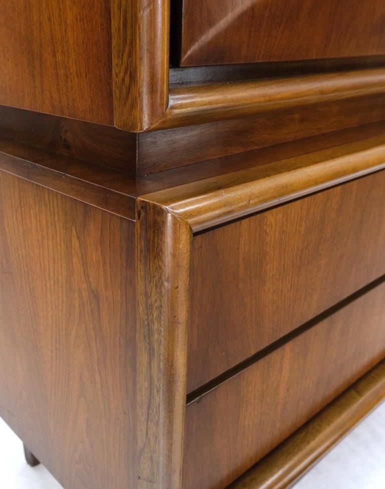 Mid-Century Modern Diamond Front Walnut 8 Drawers High Chest Dresser Cabinet