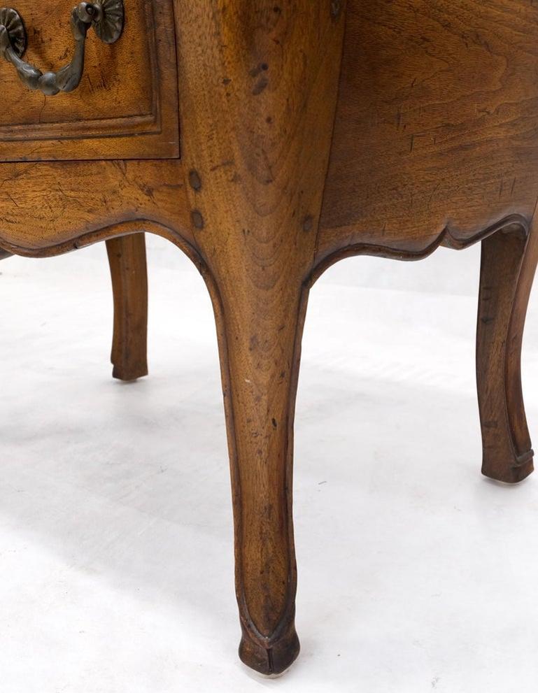 Pair Custom Bombe Shape Marble Top Brass Drop Pulls 2 Drawer Nightstands Tables