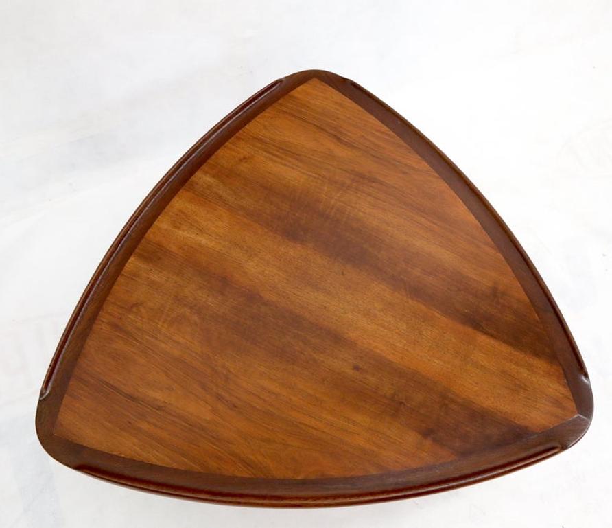 Rounded Triangular Shape Danish Mid-Century Modern Side Occasional Table Cane
