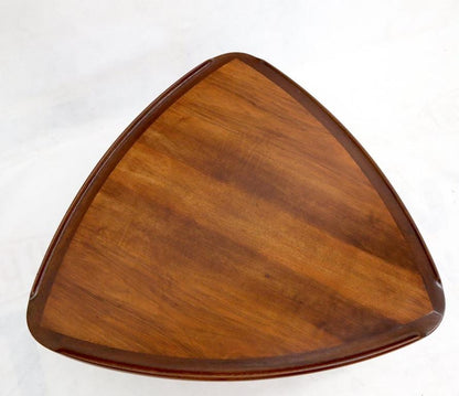 Rounded Triangular Shape Danish Mid-Century Modern Side Occasional Table Cane