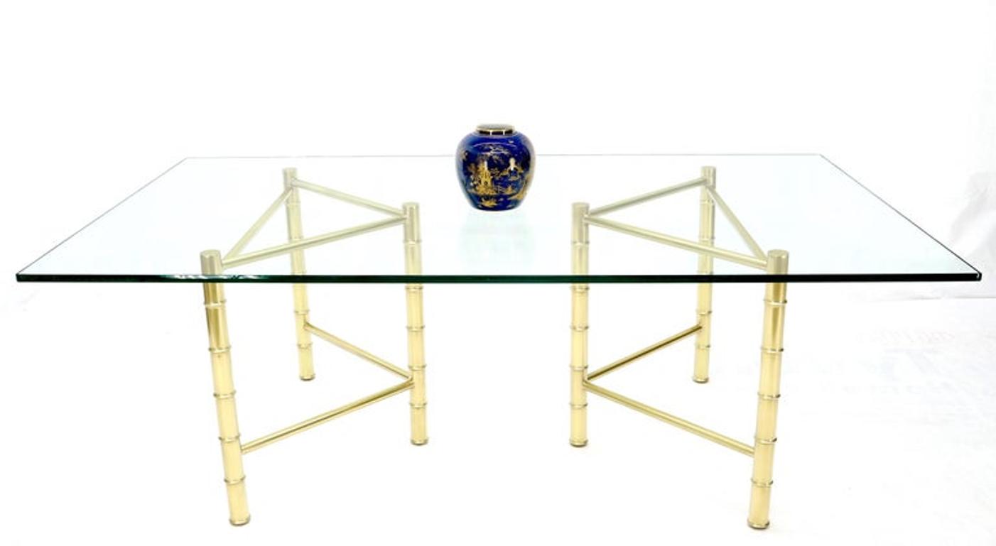 Double Pedestal Faux Brass Bamboo Glass Top Dining Conference Table