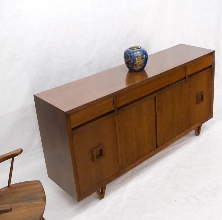 Mid Century V Shape Leg 4 Doors Compartments 3 Drawer Credenza Buffet Cabinet