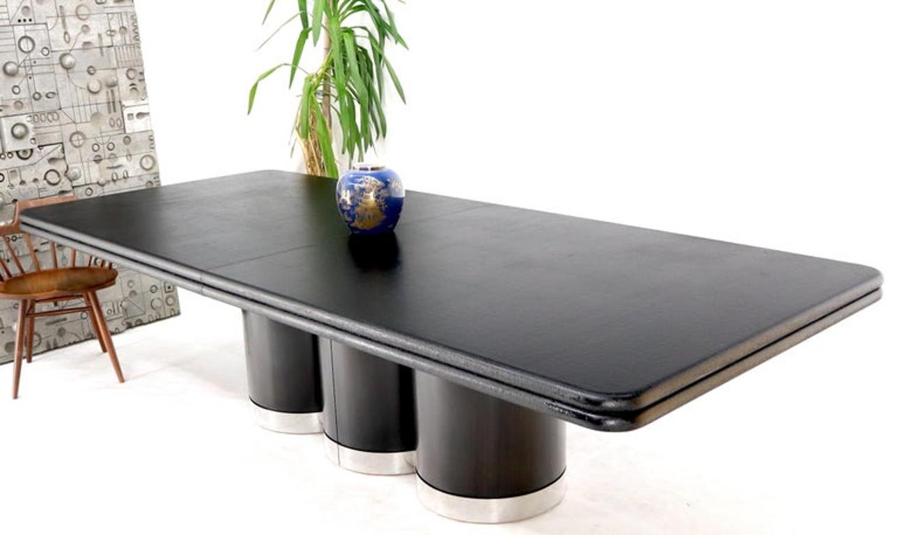 Triple Cylinder Base Lacquered Cloth Wrapped Extra Long Dining Conference Table
