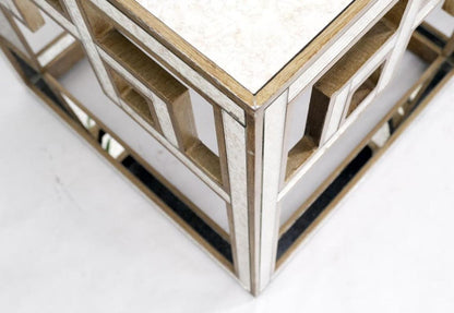 Pair of Greek Motive Square Bevelled Mirrors Mirrored End Tables Nightstands