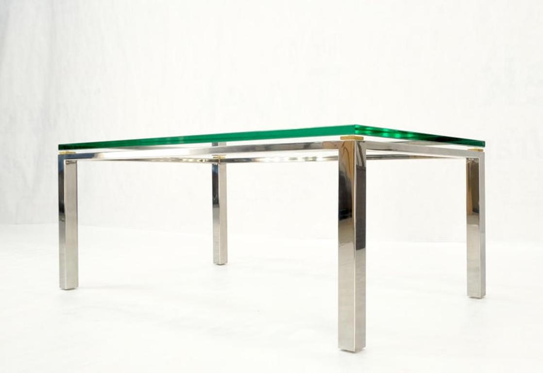 Polished Stainless Steel & Brass Glass Top Rectangle Coffee Table Mid Century