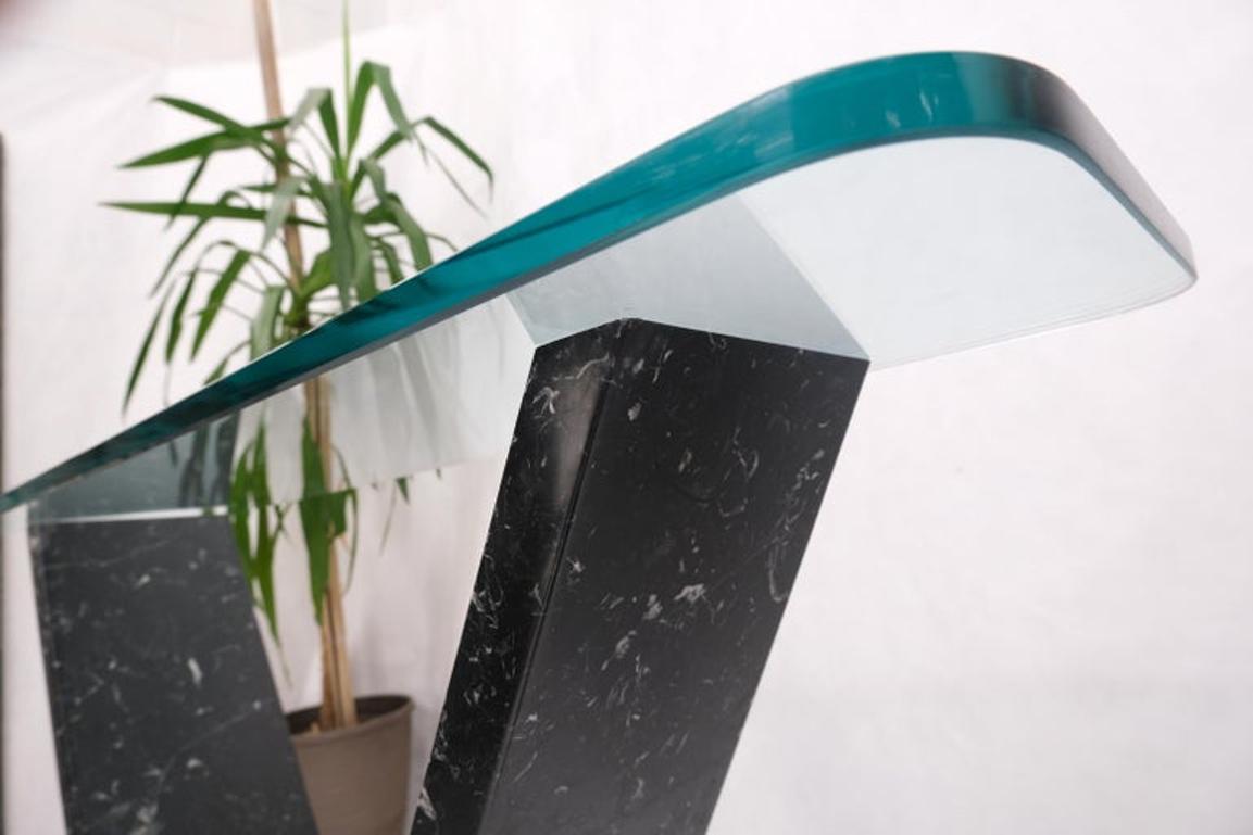 "V" Shape Marble Base Thick Glass Top Modern Custom Design Console Table