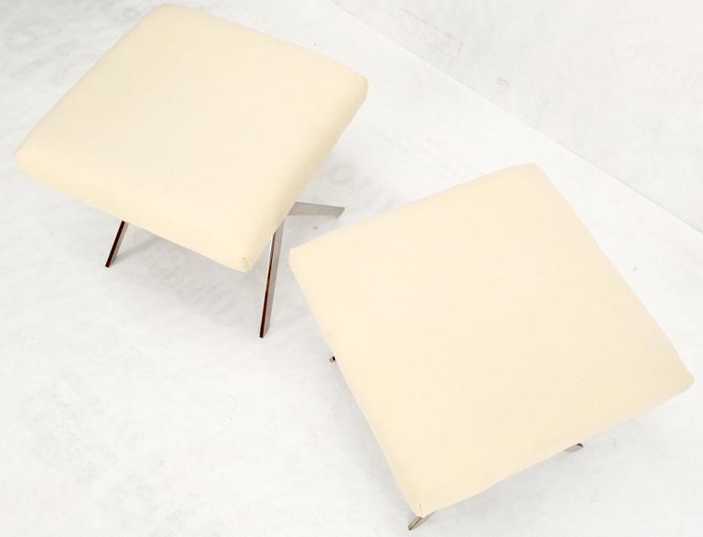 Pair of Smoked Chrome X Shape Square Benches Ottomans Stools