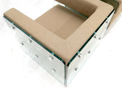 Pair of Glass Panels Frames Cube Shape Lounge Chairs