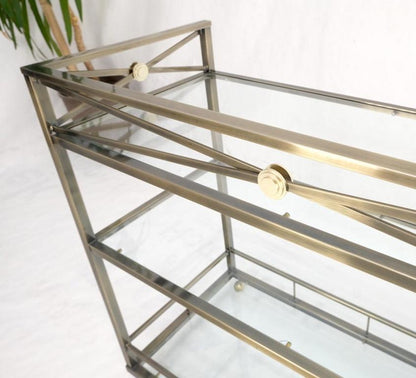 Brass Finish Glass Shelves 3 Tier Serving Bar Serving Cart W/ Gallery Mint!