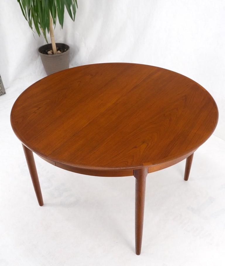 Danish Teak Mid-Century Modern Round Dining Table w/ Two Extension Boards Leafs